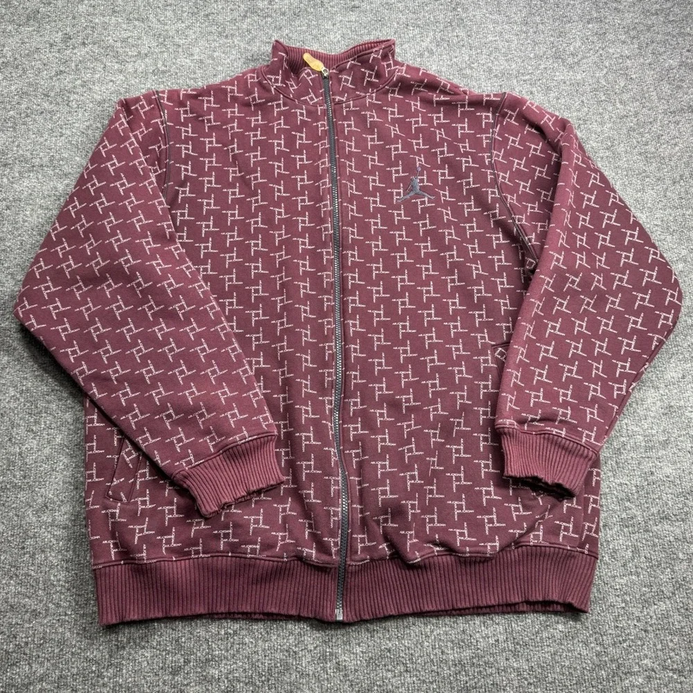 Jordan Track Jacket Men XL Burgundy Monogram Full Zip Jumpman Logo Fleece Active